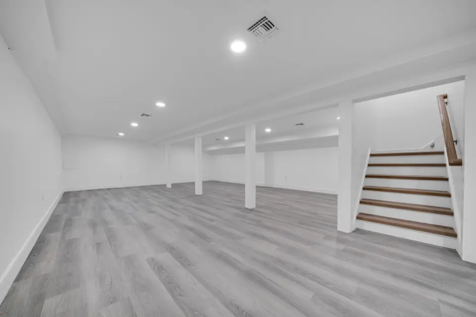 Finished lower level with recessed lighting